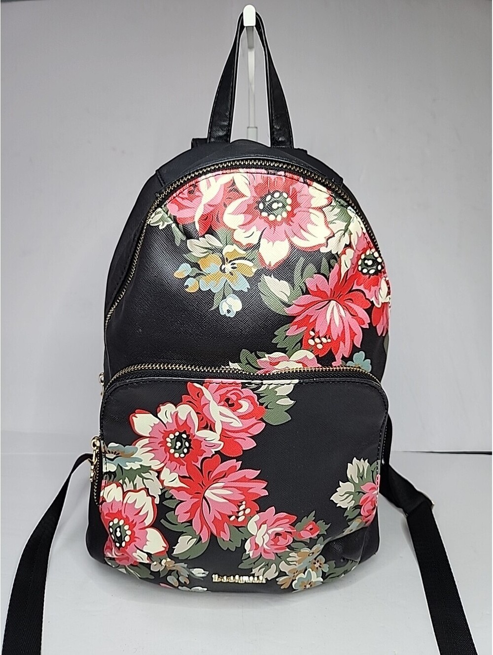Desigual Faux Leather Backpack Black & Red Multi Floral Print Medium MINT